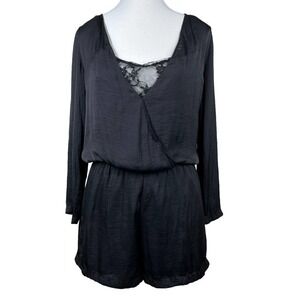 Zara Silk Romper Lace Underlay Long Sleeve Black XS